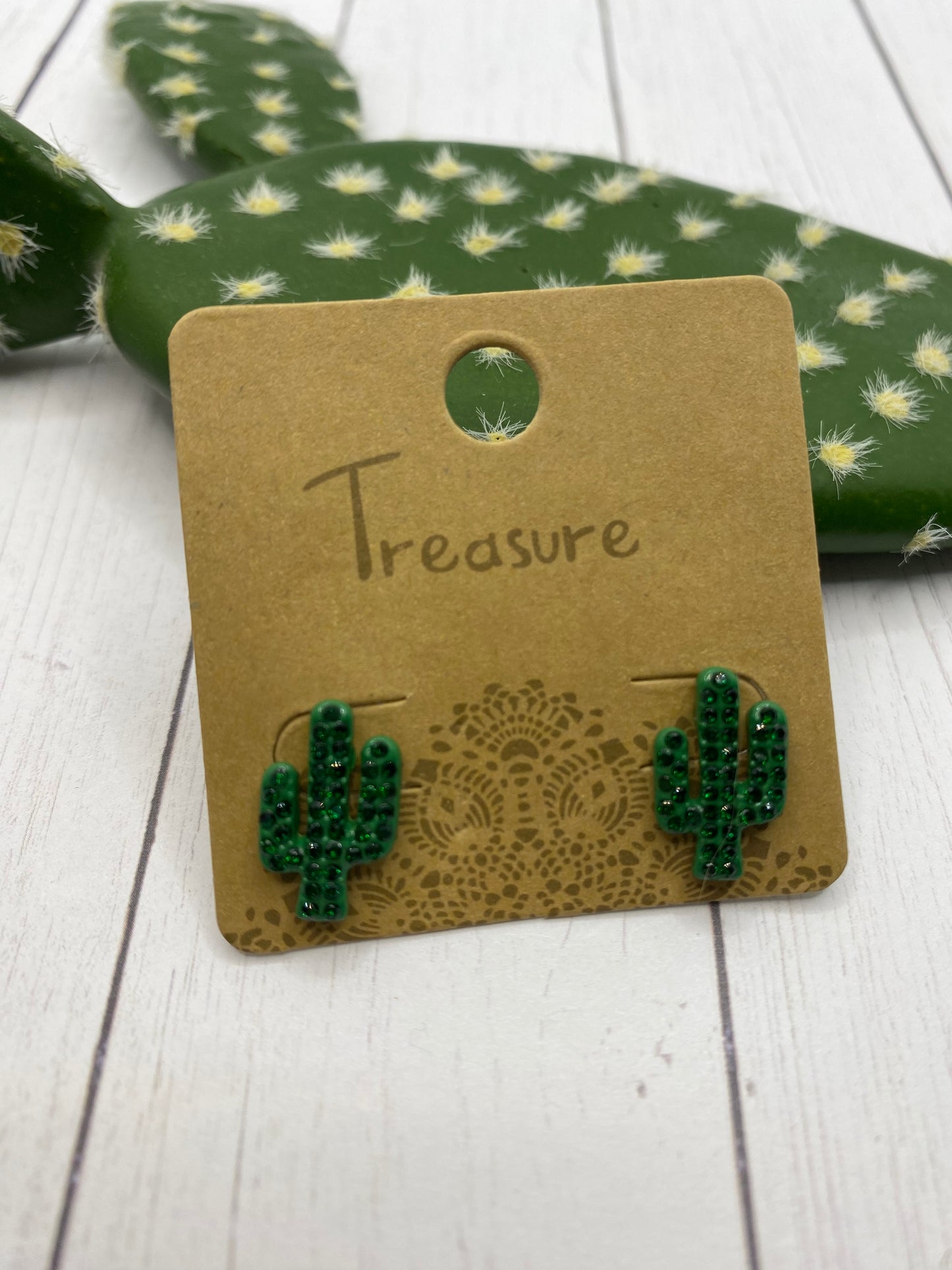 Rhinestone Cactus Earrings